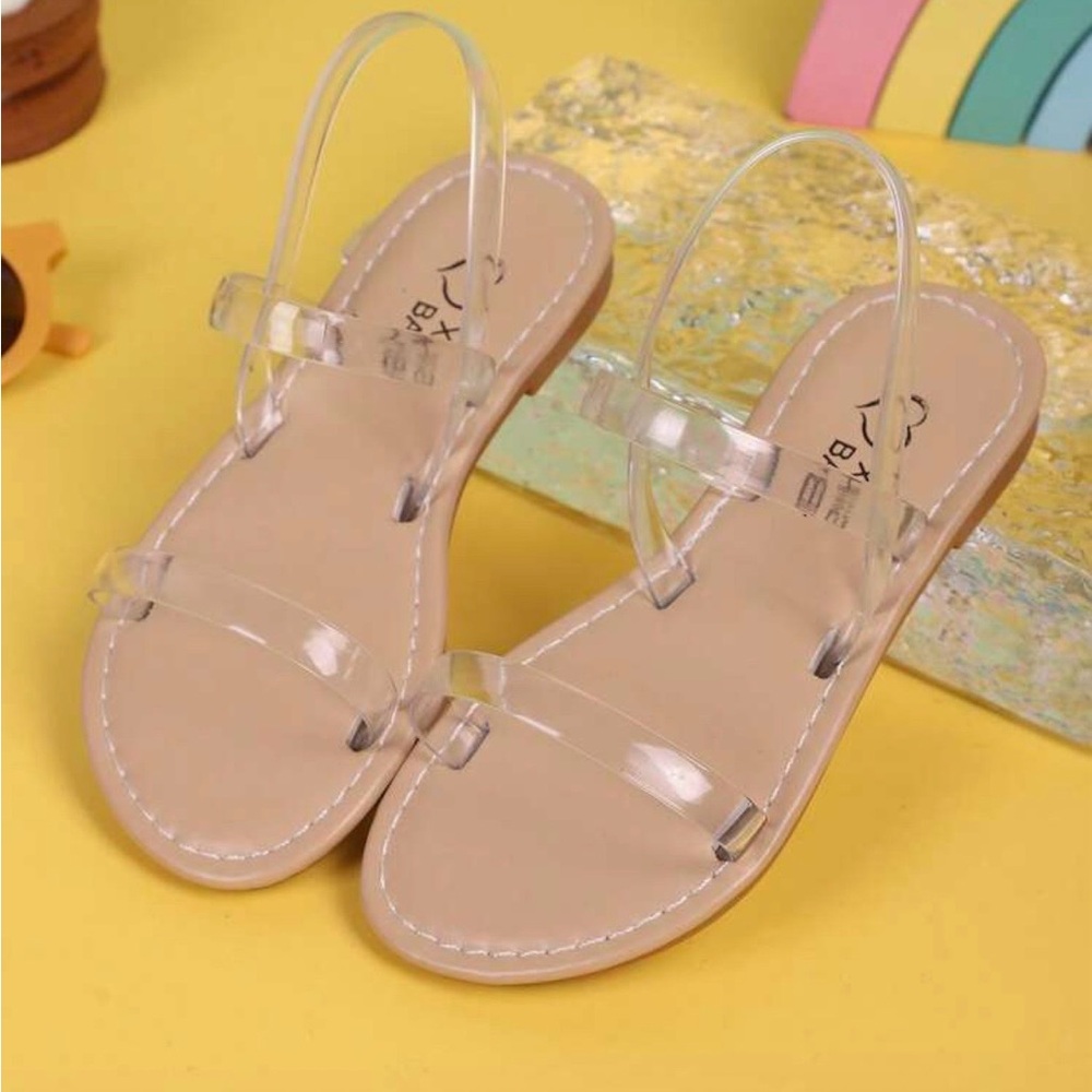Girls Clear Strap Beige Sandals with Transparent Upper